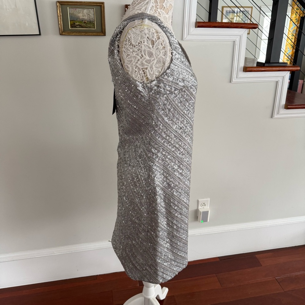 BANANA REPUBLIC Monogram Silver Sequin Dress NWT Sz 10 - Picture 3 of 5
